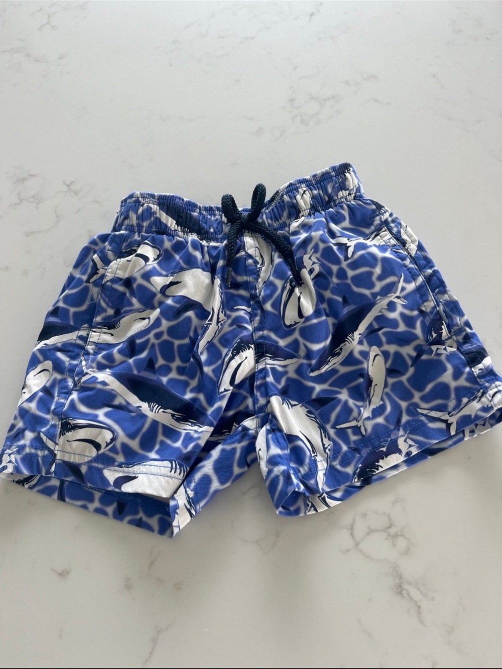 Vilebrequin Blue and White Shark Print Kids Swim Trunks